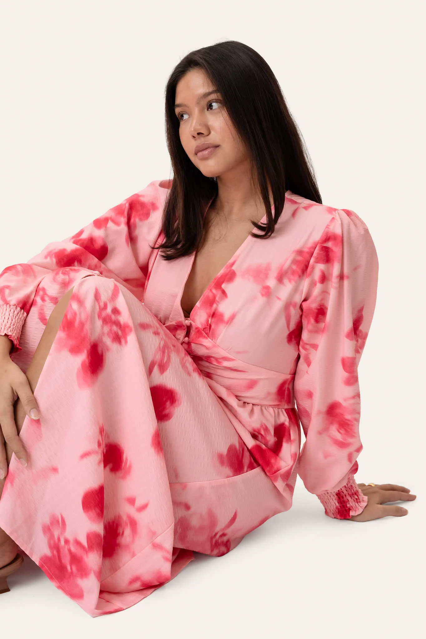 AdelIC Long Dress - Abstract Pink Flower Print - Image 3
