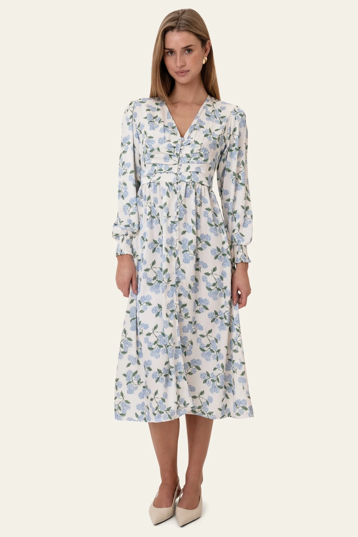 AdelIC Long Dress - Blue Hydrangea Print