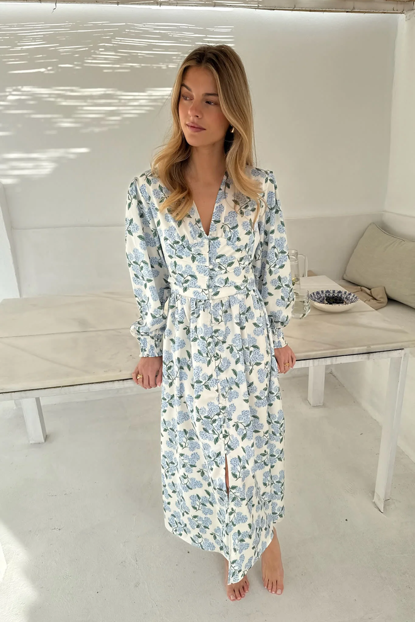 AdelIC Long Dress - Blue Hydrangea Print - Image 2