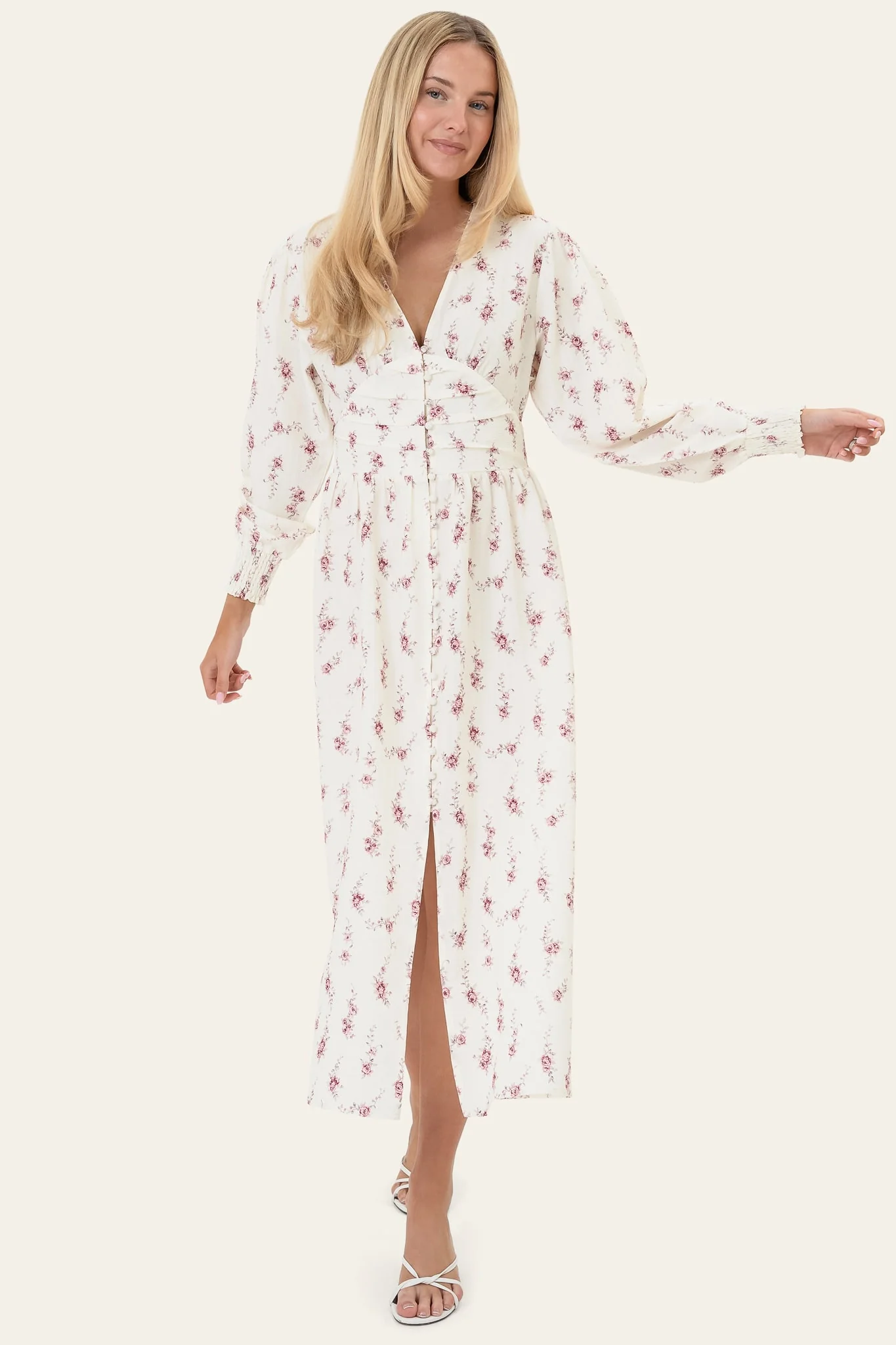 AdelIC Long Dress - Off White Vintage Rose