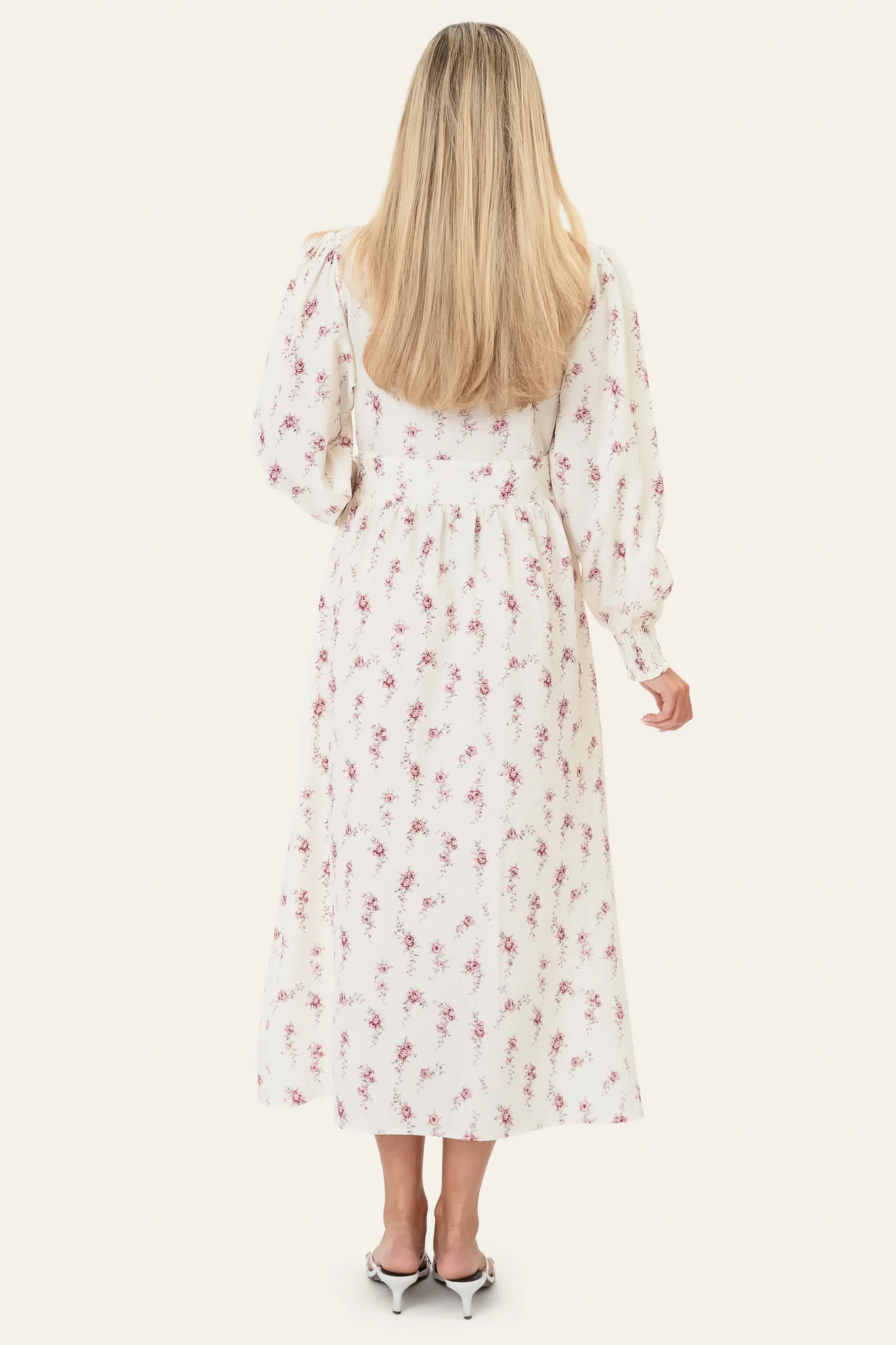 AdelIC Long Dress - Off White Vintage Rose - Image 3