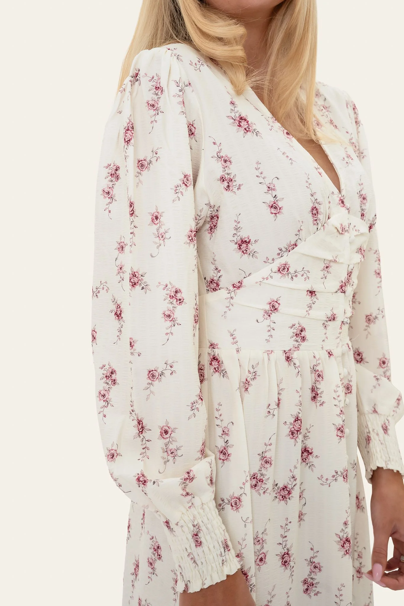 AdelIC Long Dress - Off White Vintage Rose - Image 4