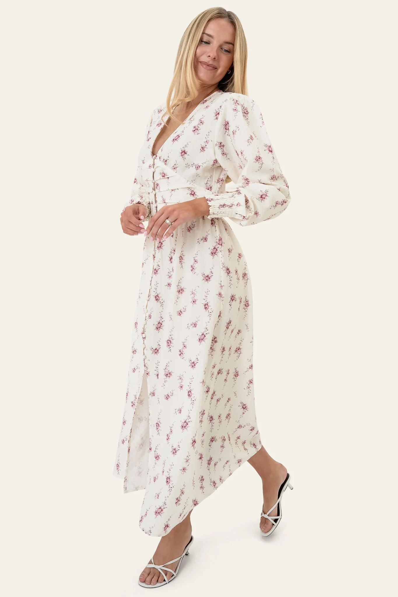 AdelIC Long Dress - Off White Vintage Rose - Image 5