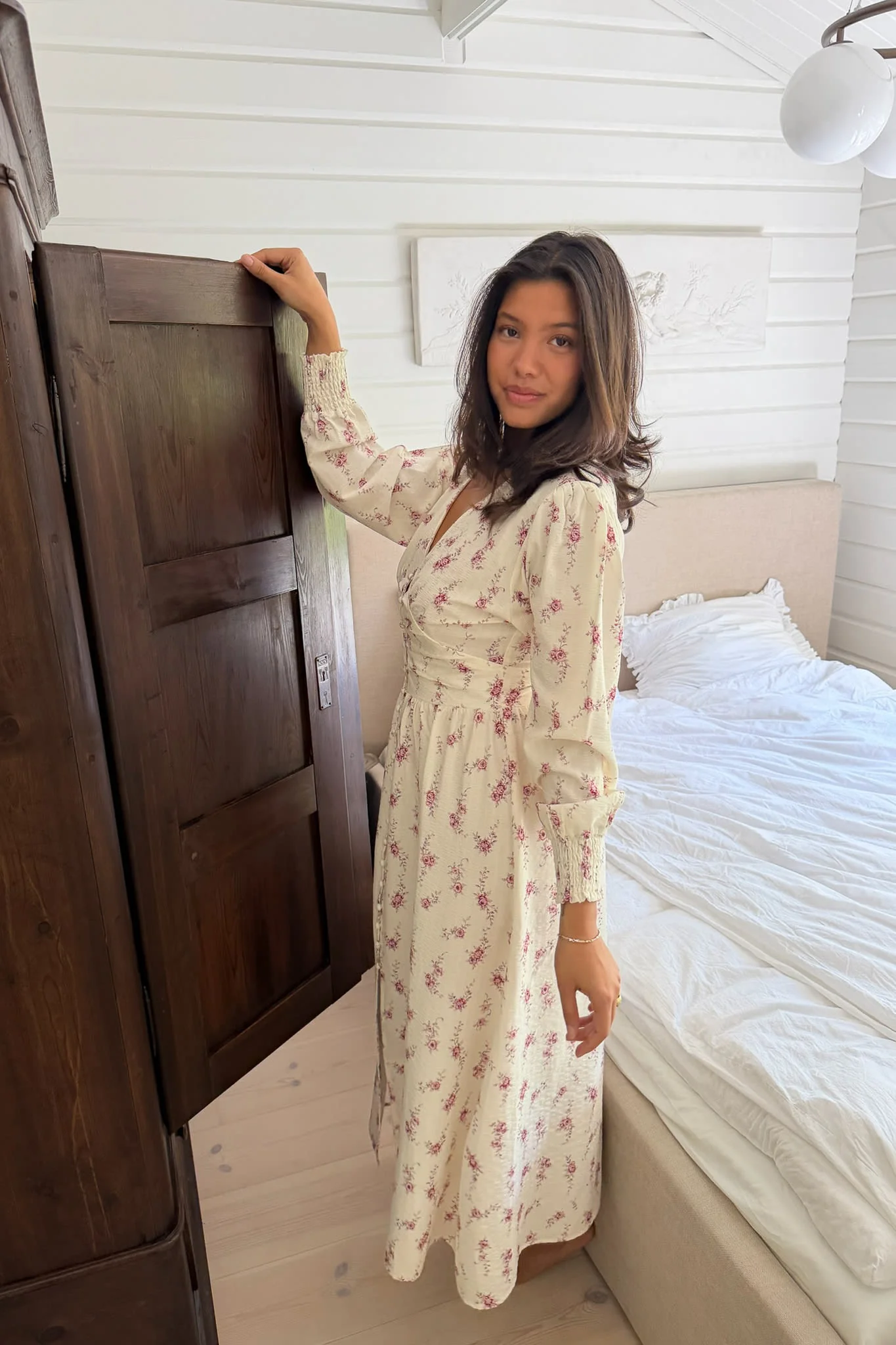 AdelIC Long Dress - Off White Vintage Rose - Image 7