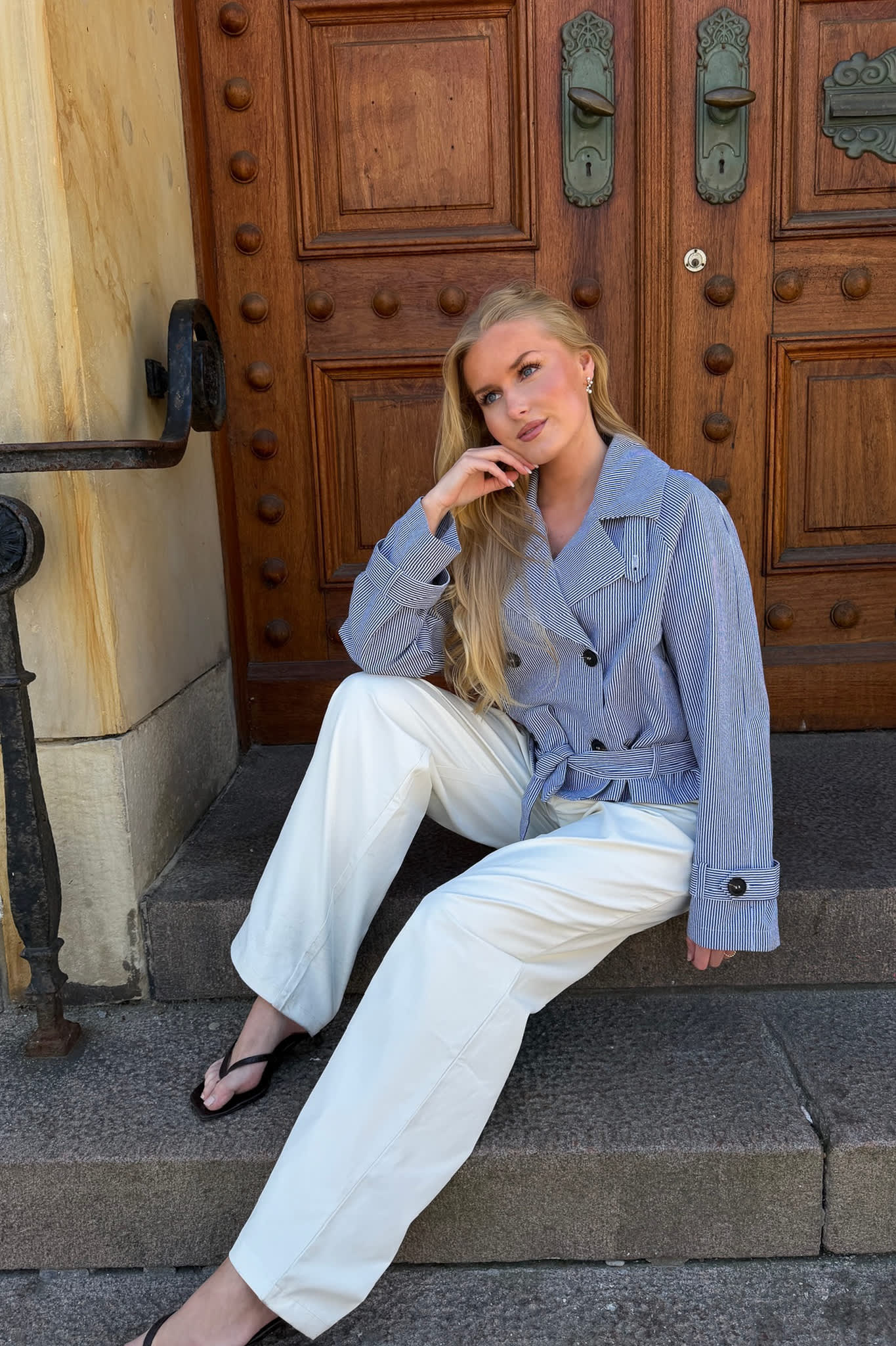 AlmaIC Trenchcoat - Blue Woven Stripe - Image 10