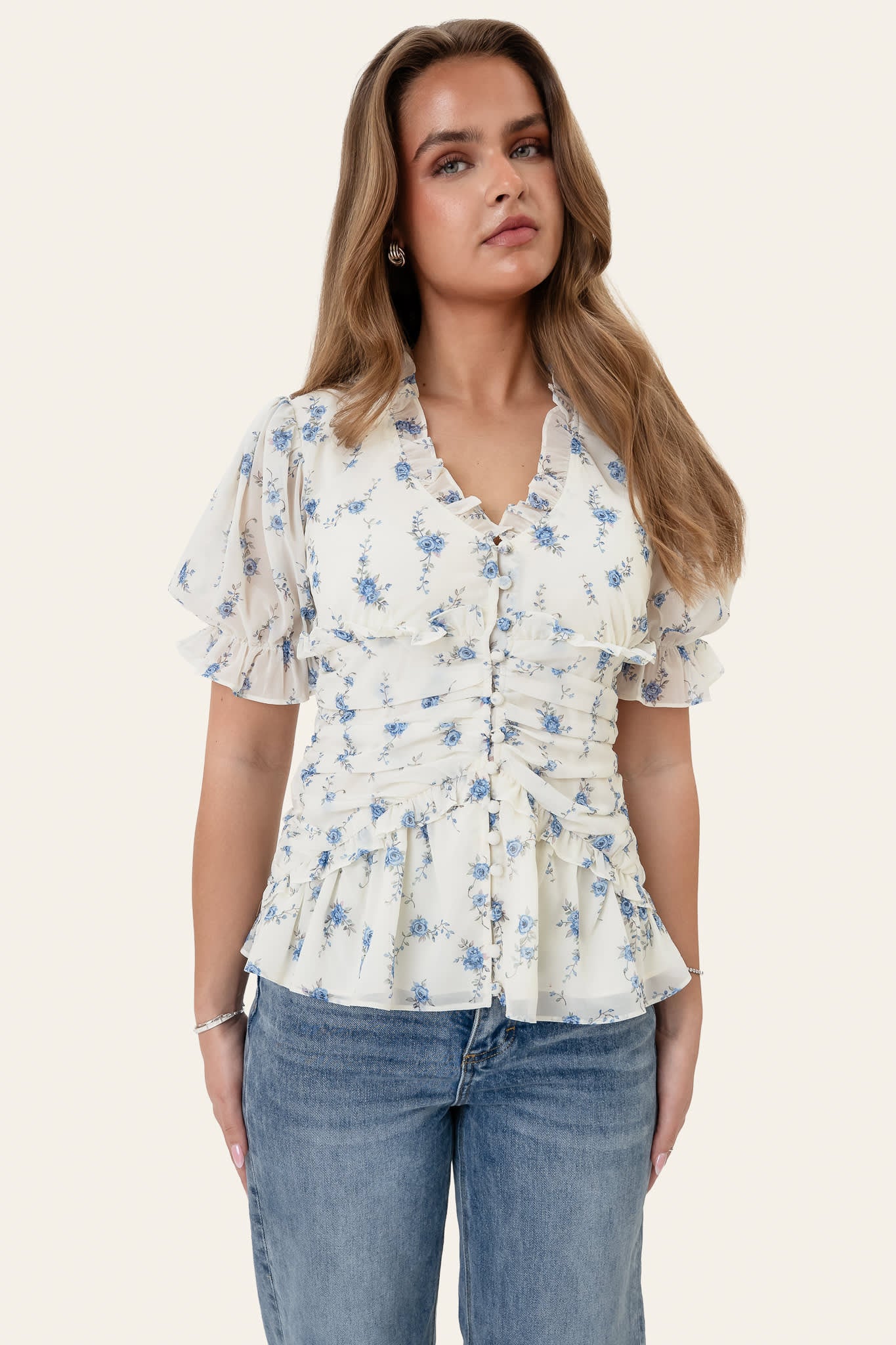 ArielIC Blouse - Off White Vintage Blue - Image 2