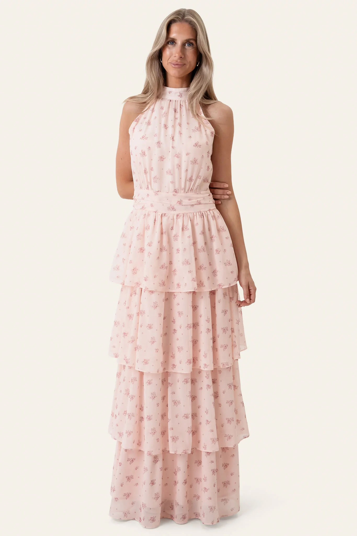 BelleIC Long Dress - Pink Flower Print - Image 2