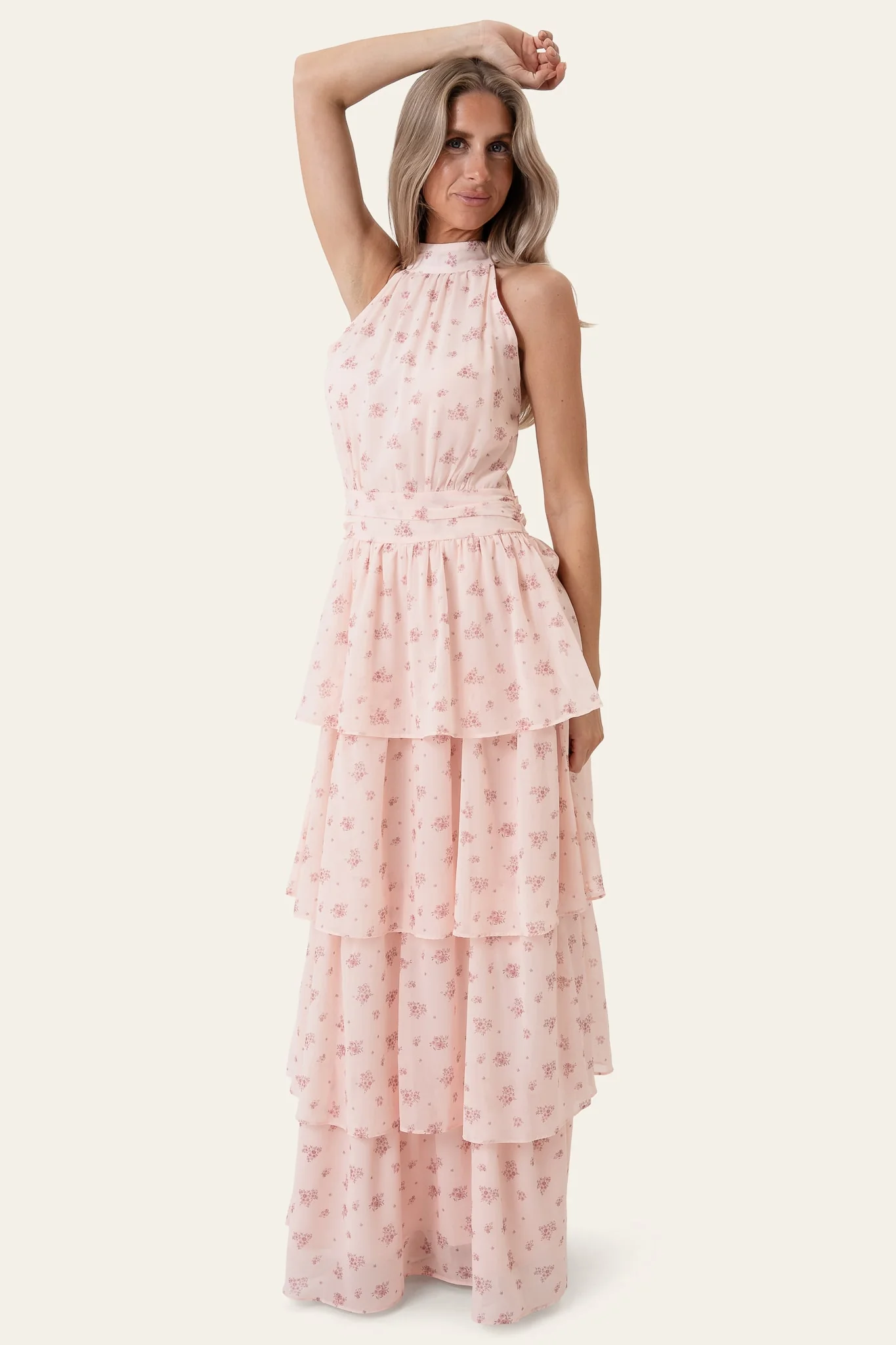 BelleIC Long Dress - Pink Flower Print - Image 4