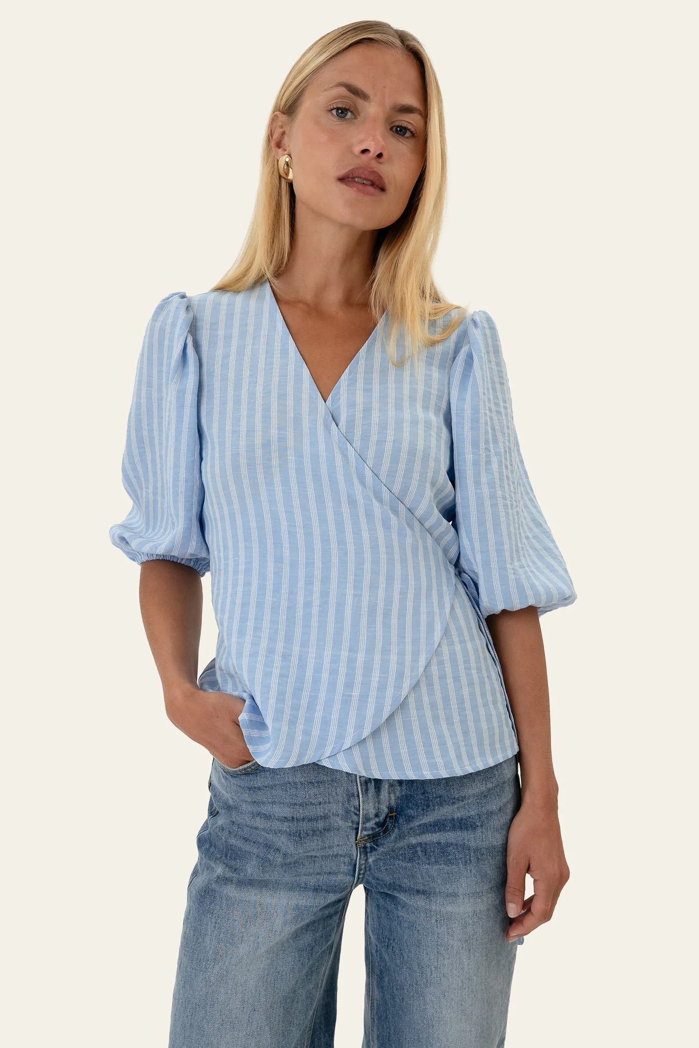 EllaIC Wrap Top - Blue White Stripes