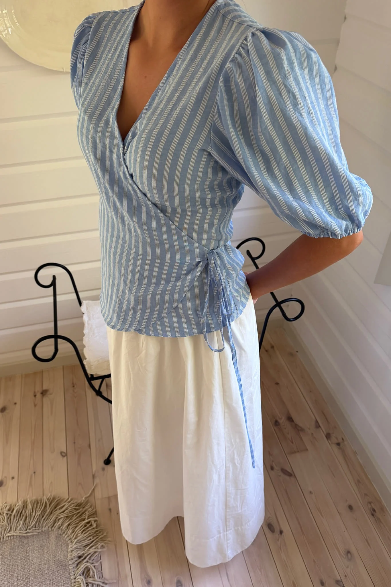 EllaIC Wrap Top - Blue White Stripes - Image 10