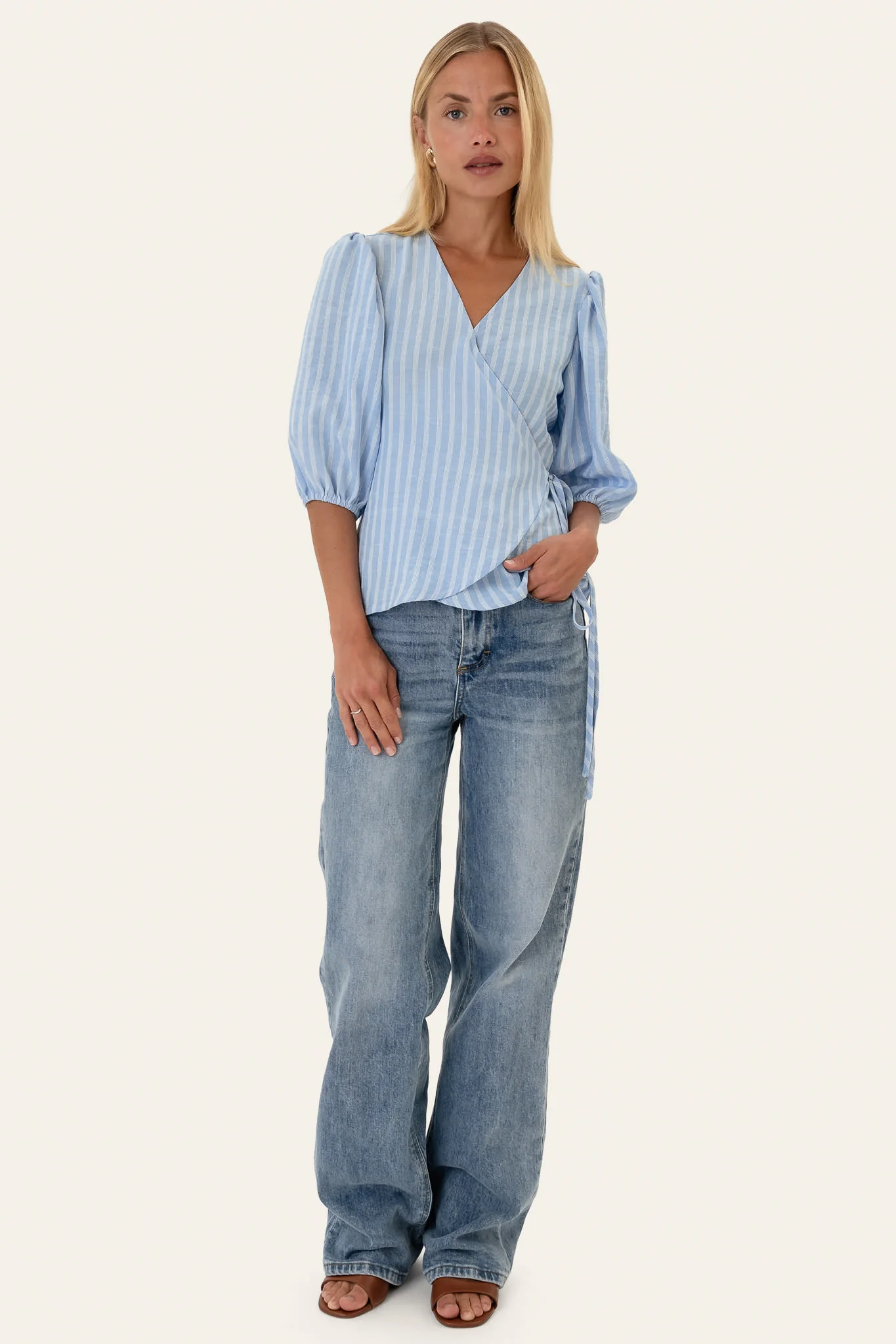 EllaIC Wrap Top - Blue White Stripes - Image 4