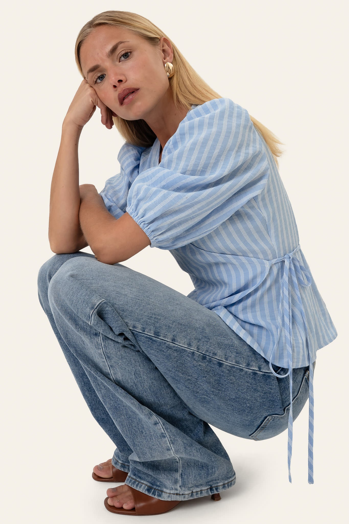 EllaIC Wrap Top - Blue White Stripes - Image 5