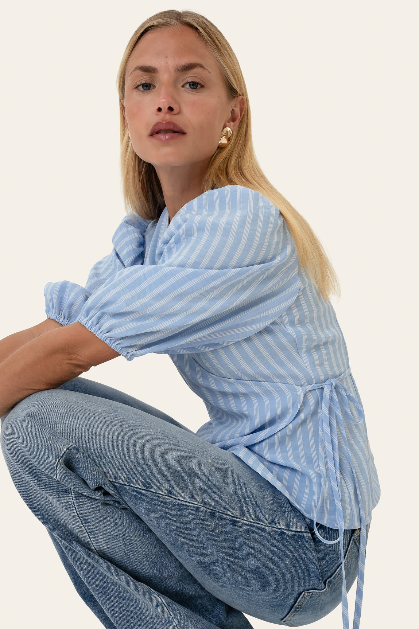 EllaIC Wrap Top - Blue White Stripes - Image 7