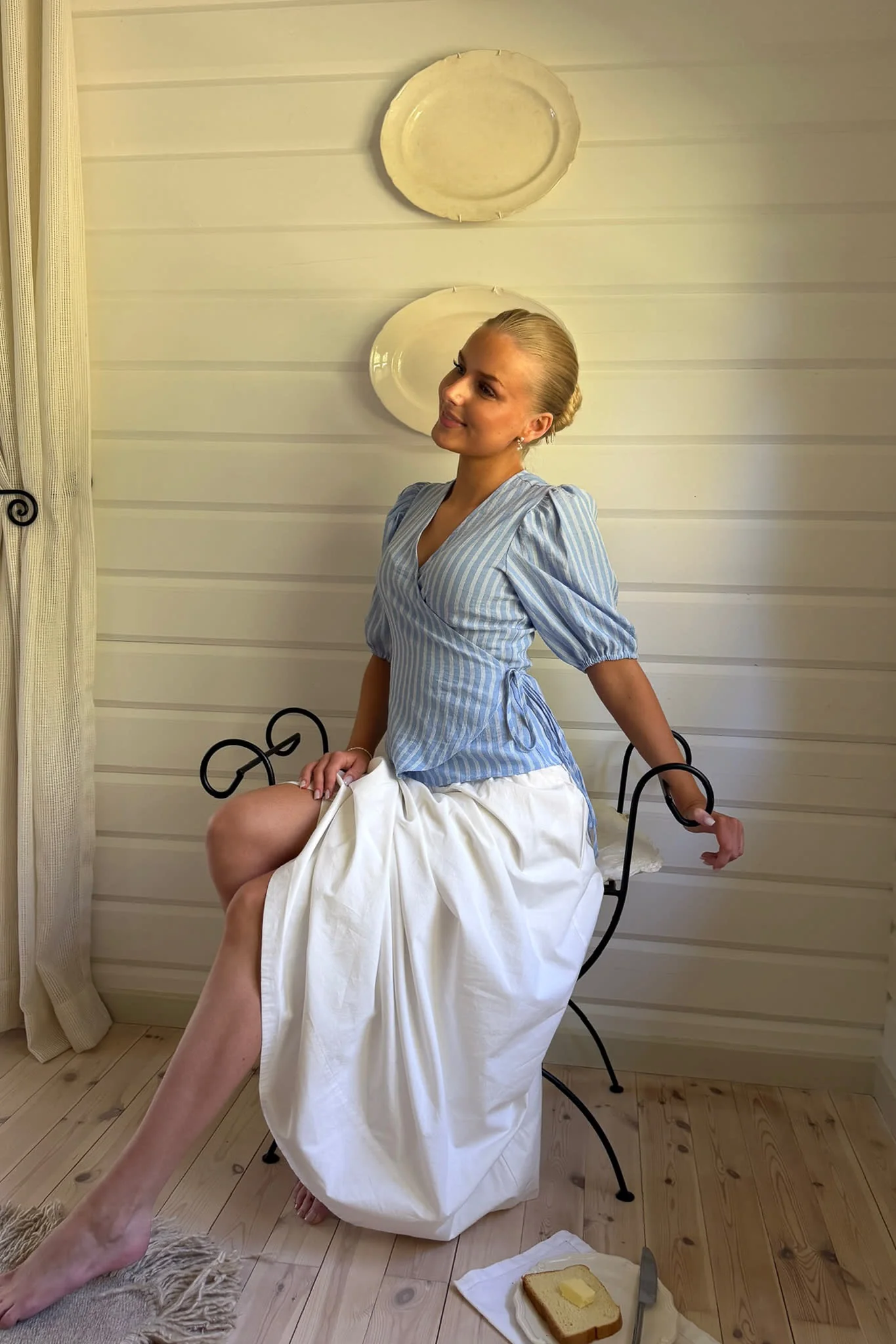 EllaIC Wrap Top - Blue White Stripes - Image 9