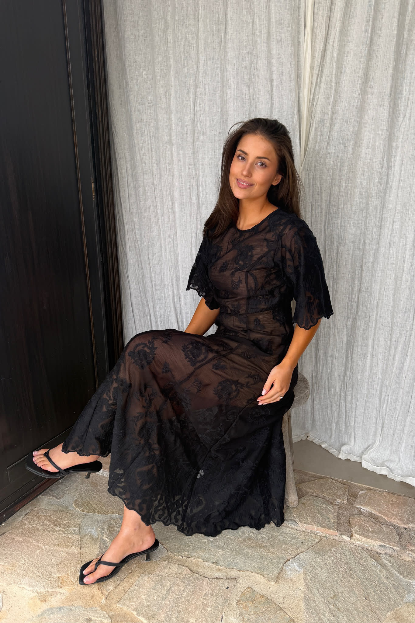 EllinorIC Lace Long Dress - Vintage Black - Image 6