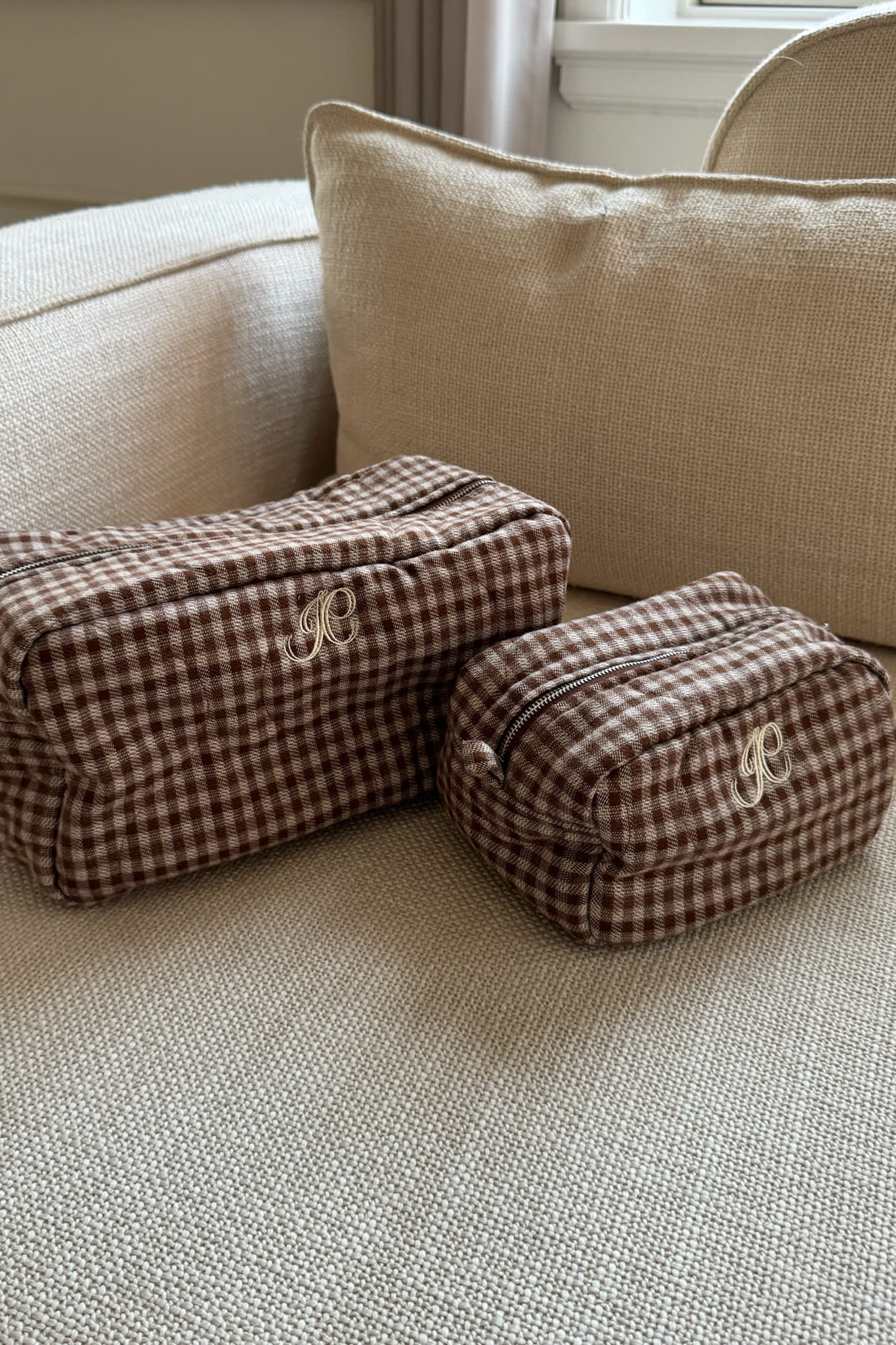 EmilieIC Mini Cosmetic Bag - Brown Checks - Image 2