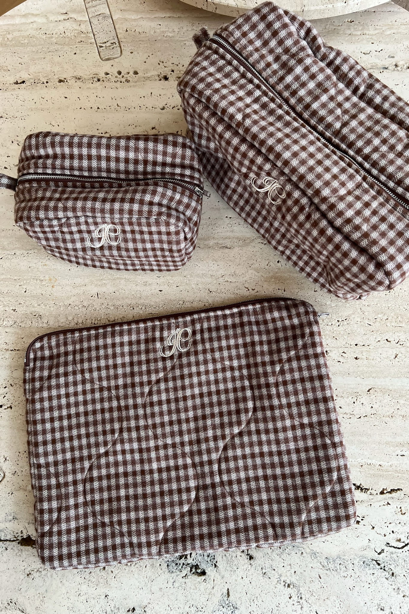 EmilieIC Mini Cosmetic Bag - Brown Checks - Image 4