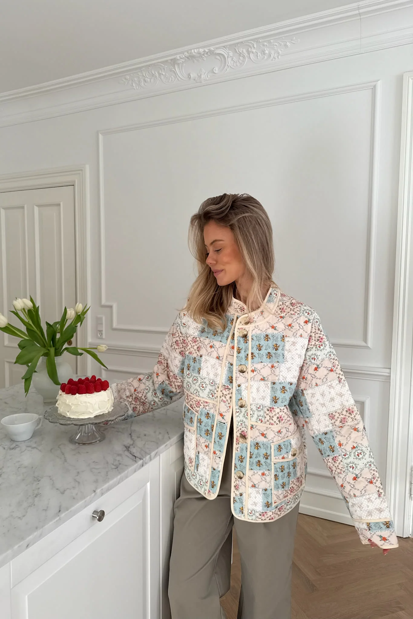 EmmyIC Quilted Jacket - Blue Multicolor Flower Print