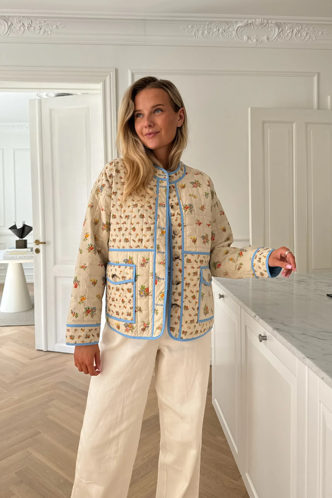 EmmyIC Quilted Jacket - Beige Multicolor Flower Print