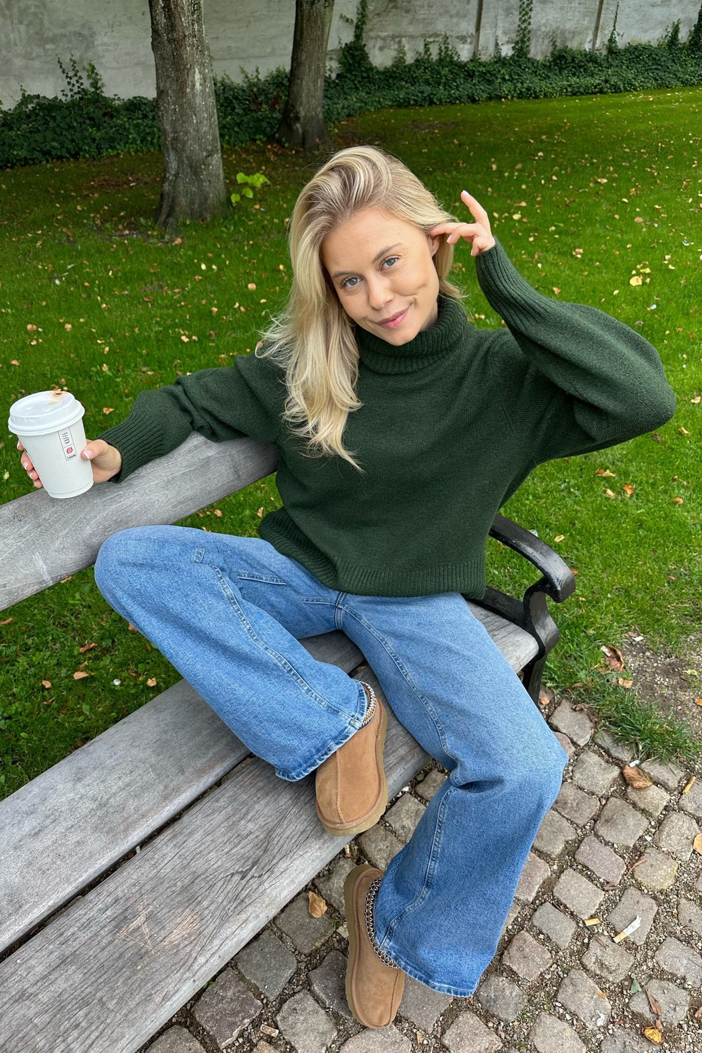 NMFriva LS Roll Neck Knit - Kombu Green