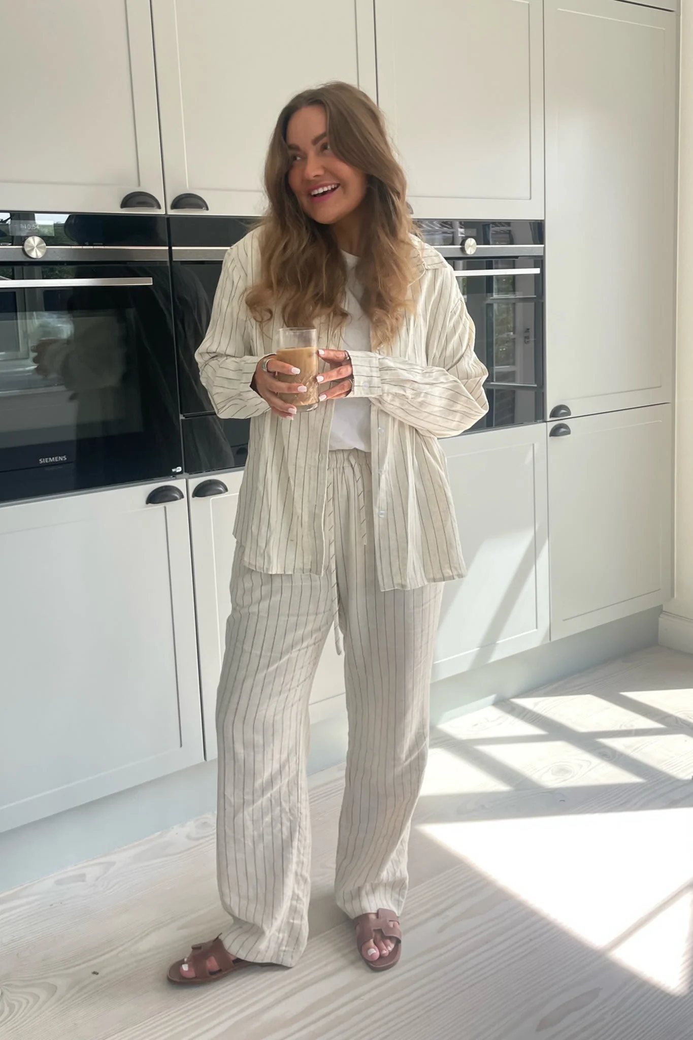 HannahIC Pants - Beige Linen Pinstripe