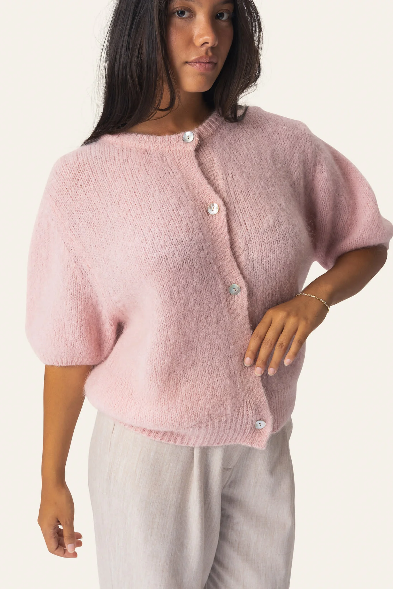 IdaIC SS Cardigan - Light Pink
