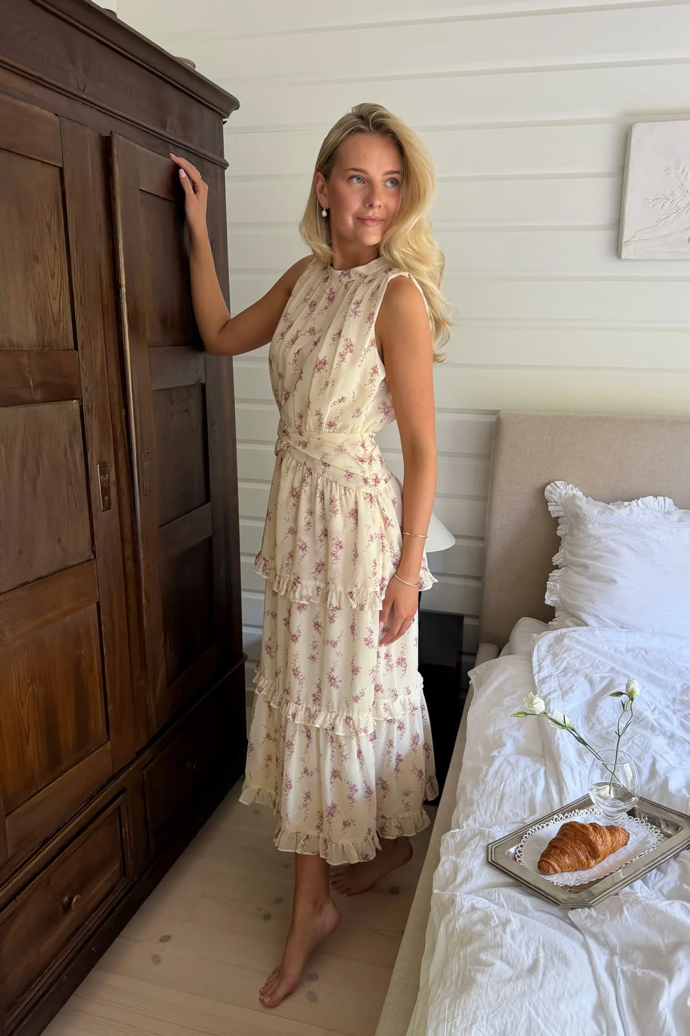 JasminIC Long Dress - Off White Vintage Rose - Image 2