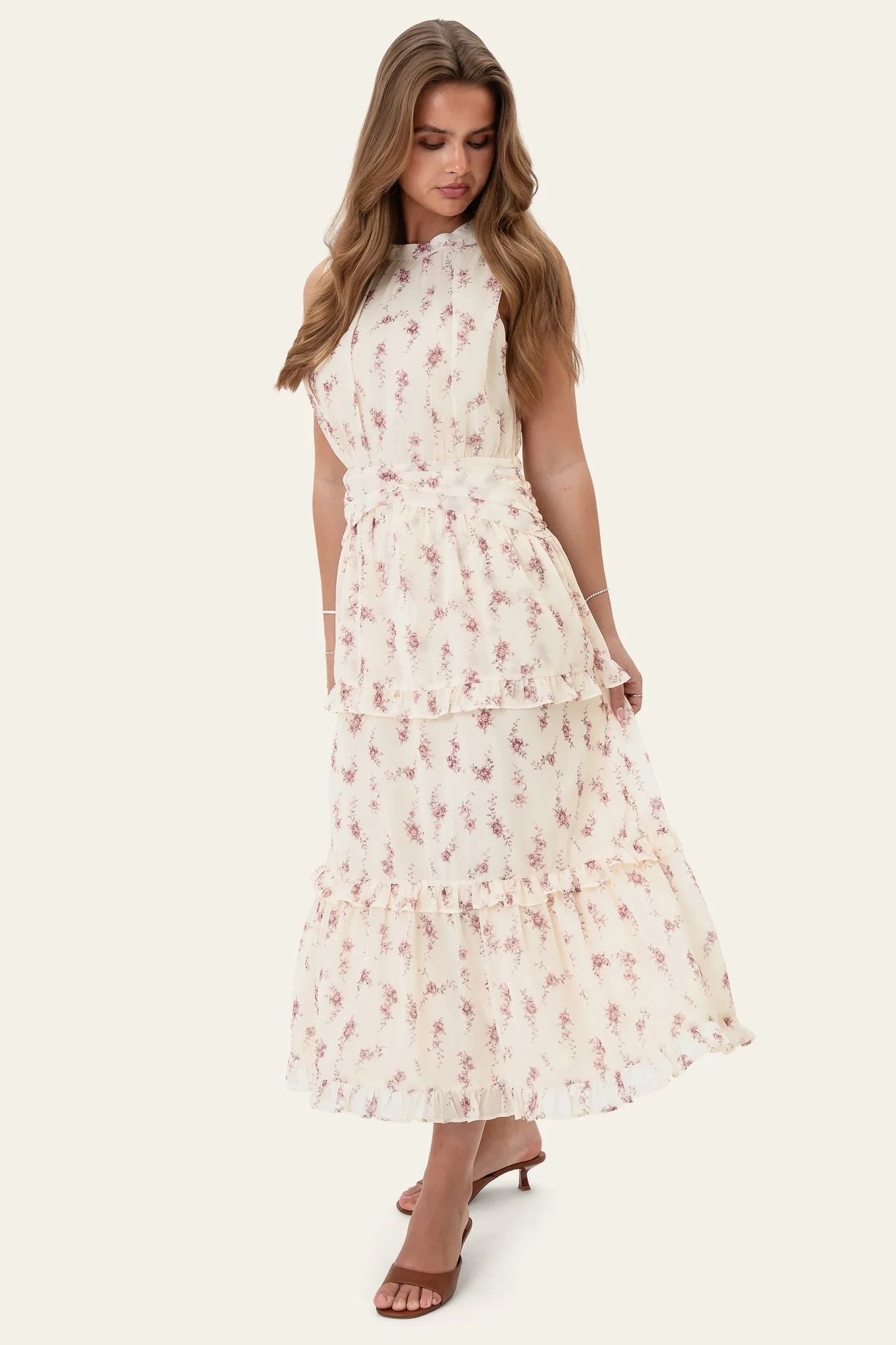 JasminIC Long Dress - Off White Vintage Rose - Image 3