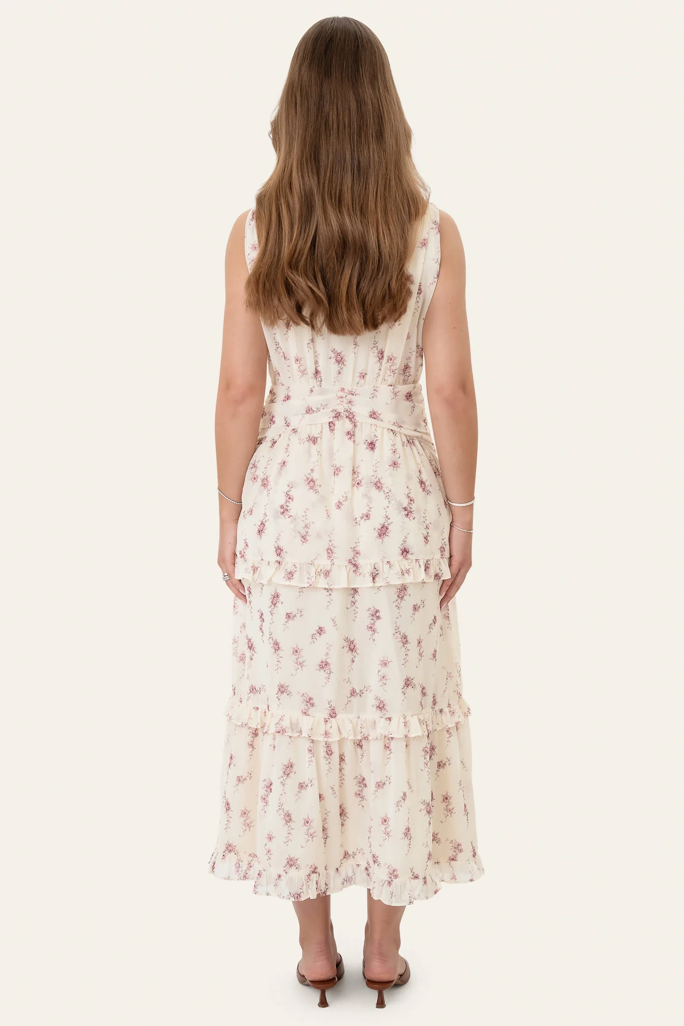 JasminIC Long Dress - Off White Vintage Rose - Image 4