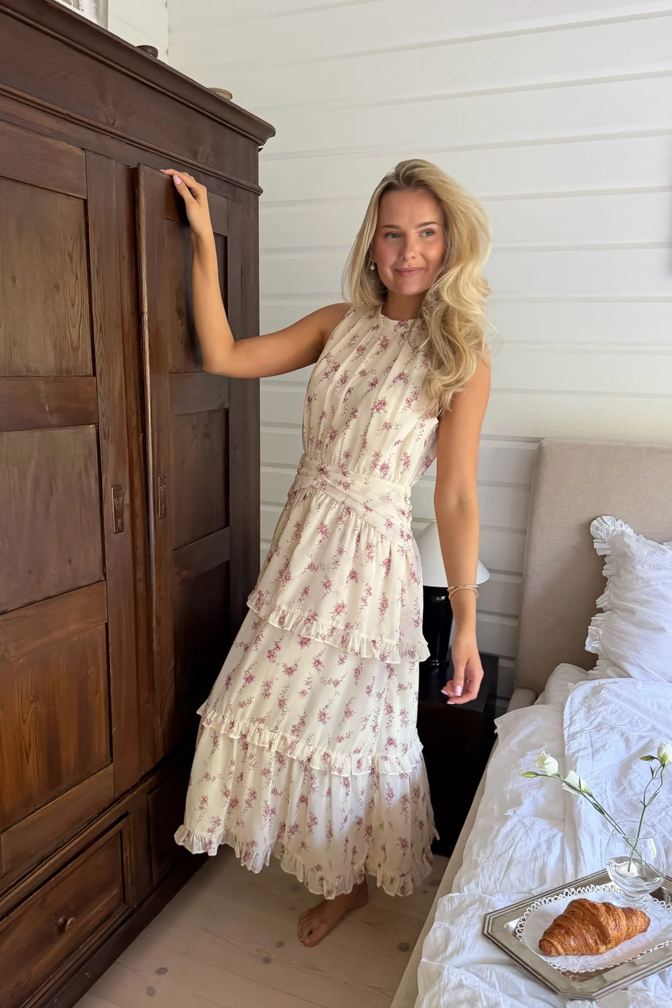 JasminIC Long Dress - Off White Vintage Rose - Image 9