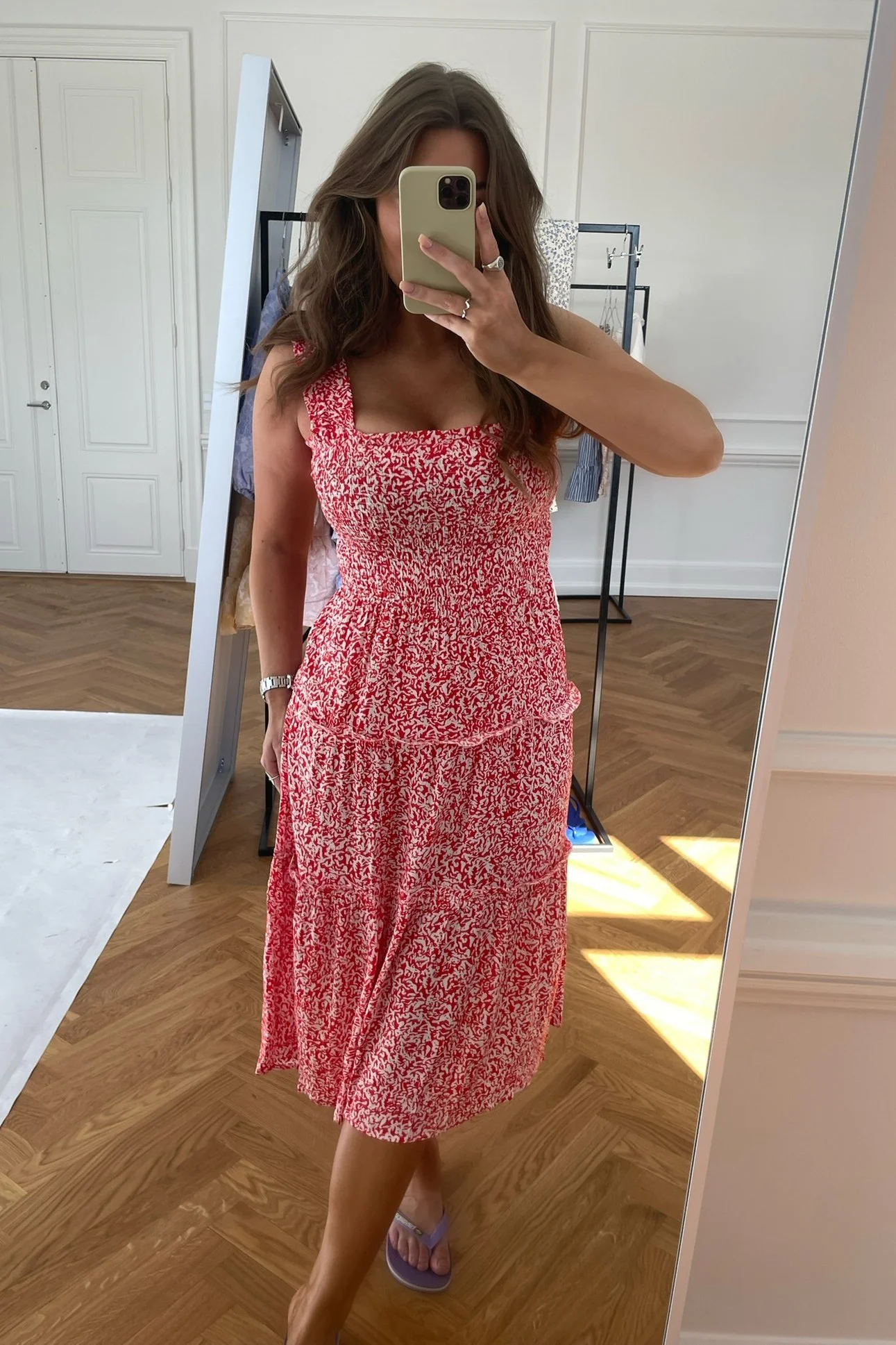 VMJenny SL Smock Calf Dress - Spicy Orange