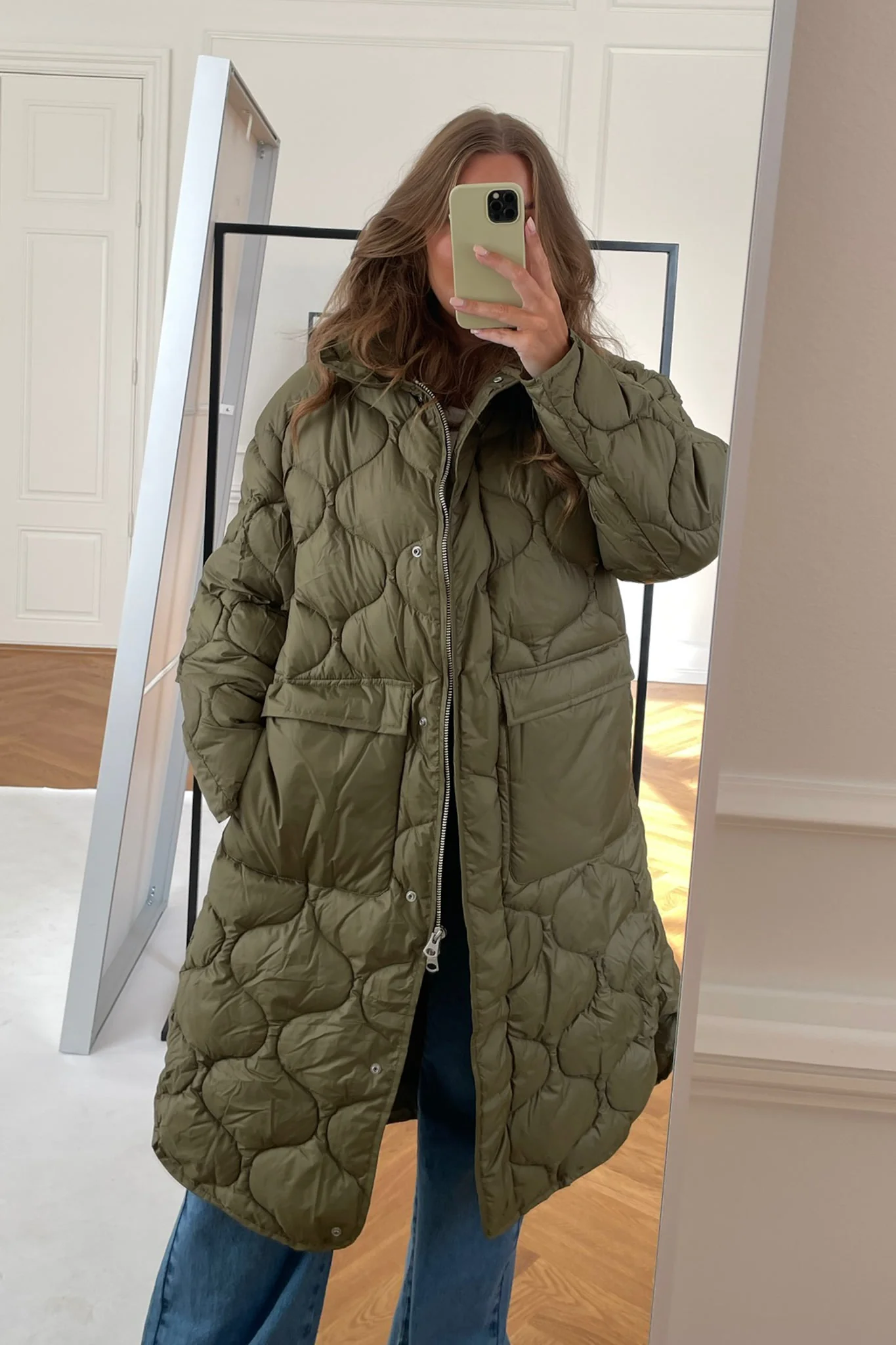 JXLenora Shiny Quilted Coat - Burnt Olive
