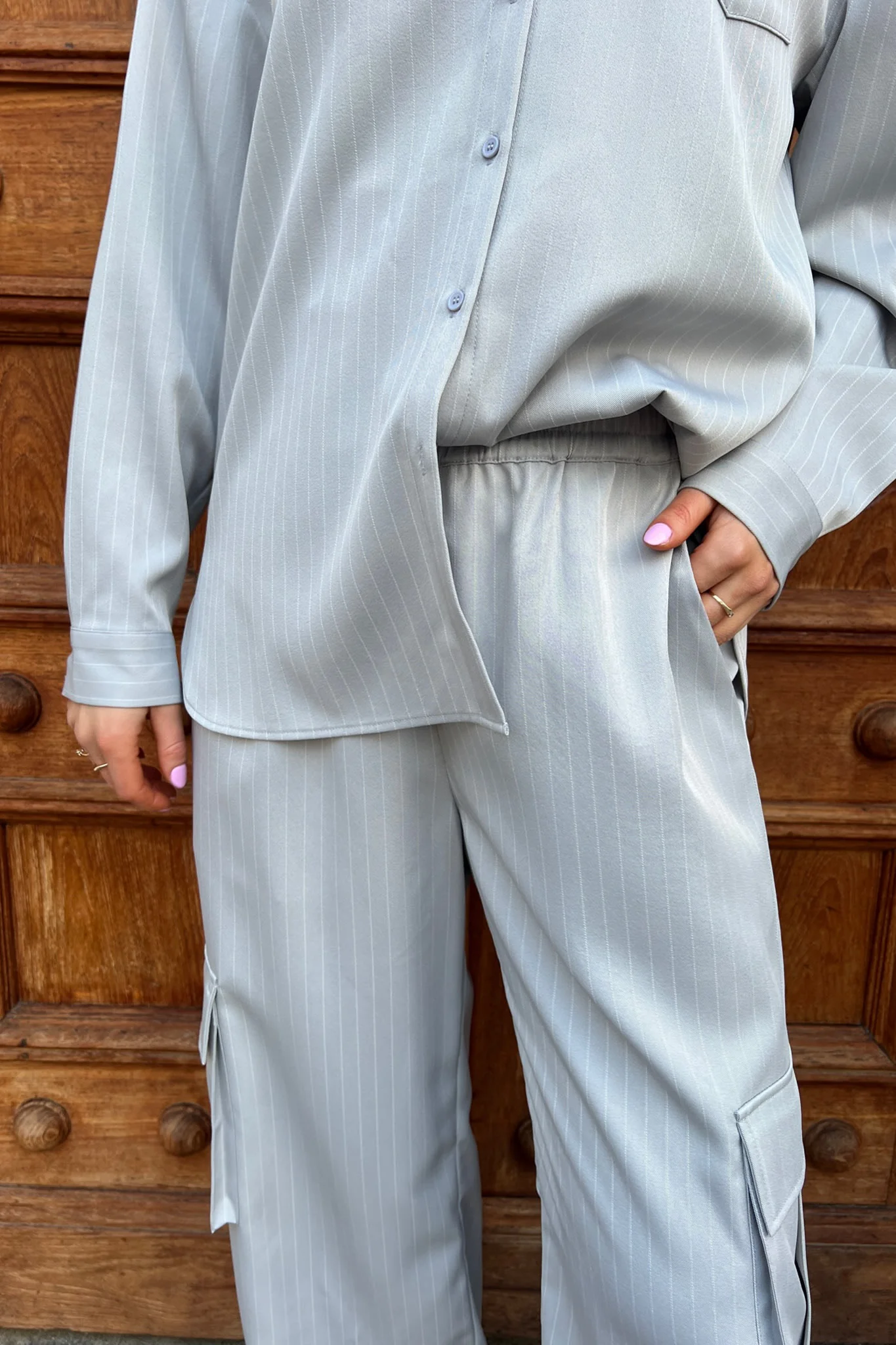 LivaIC Cargo Pants - Light Grey Pinstripe