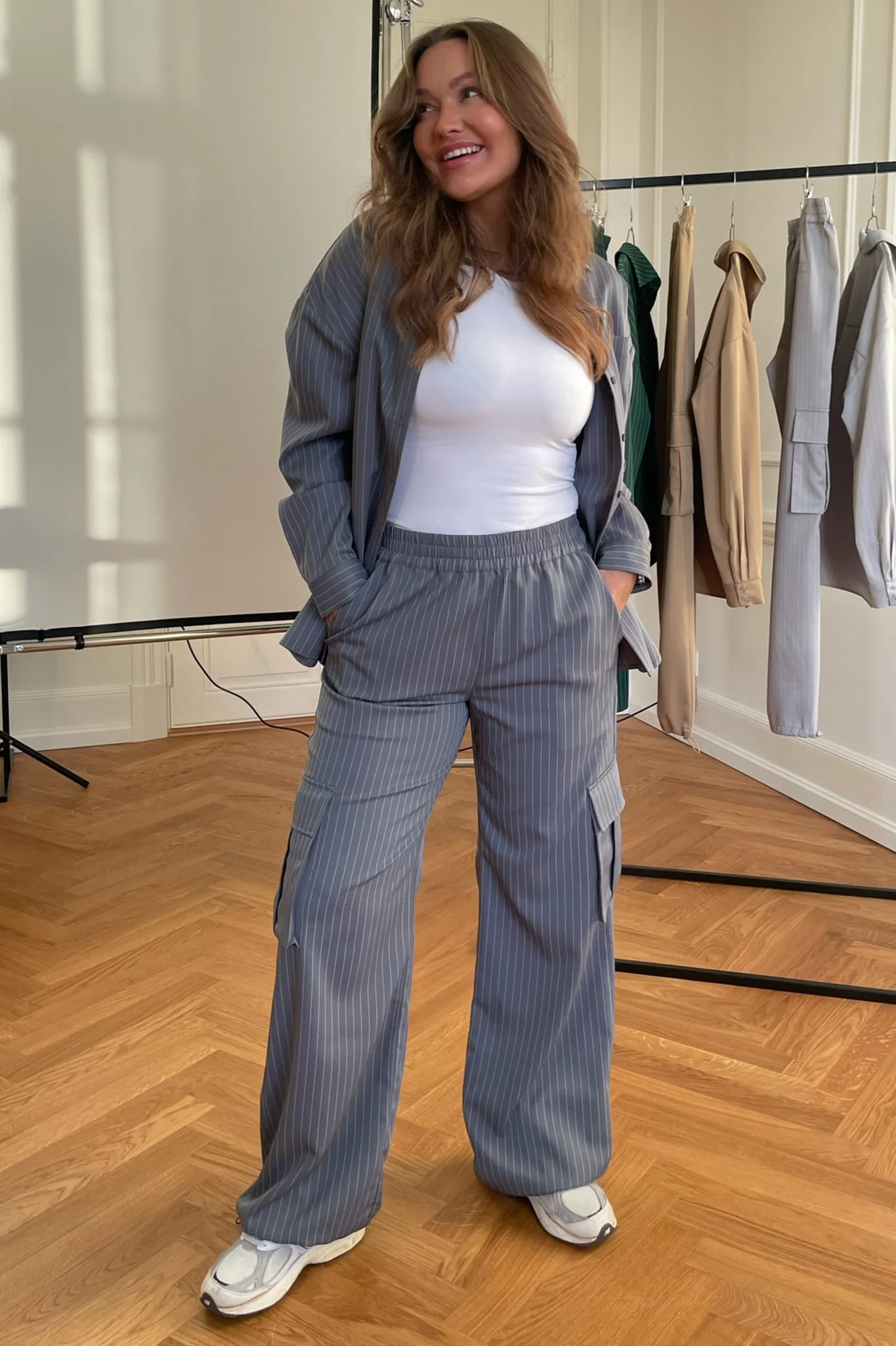 LivaIC Cargo Pants - Dark Grey Pinstripe
