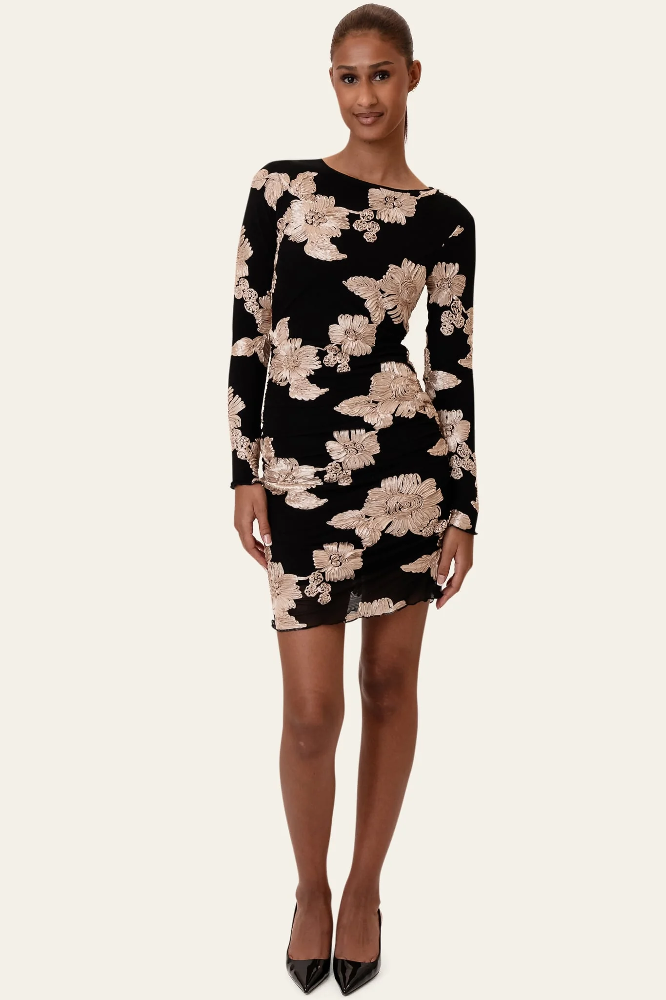MajaIC Mesh Dress - Black Beige Flower - Image 3