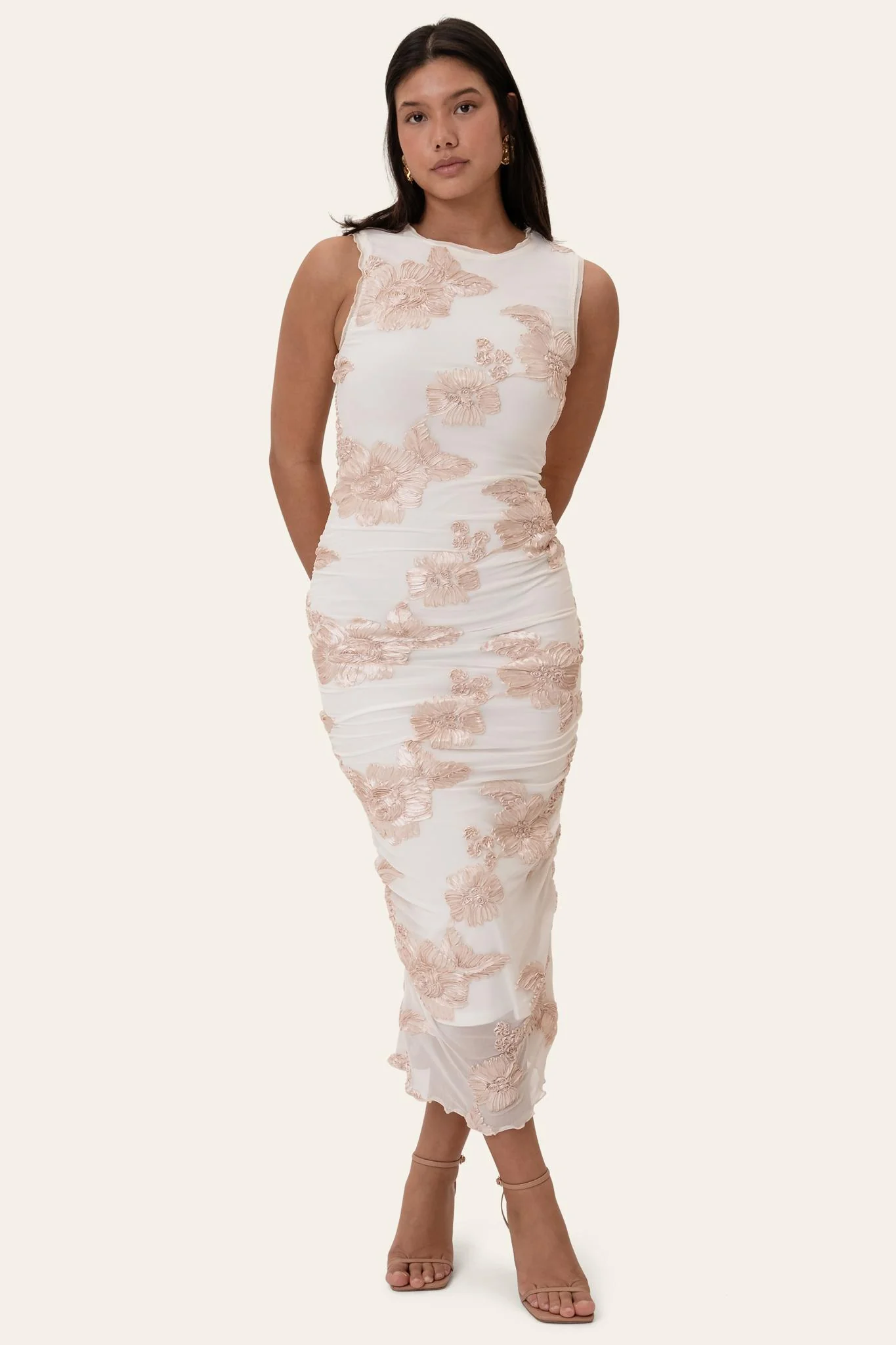 MiraIC Mesh Dress - Off White Beige Flower