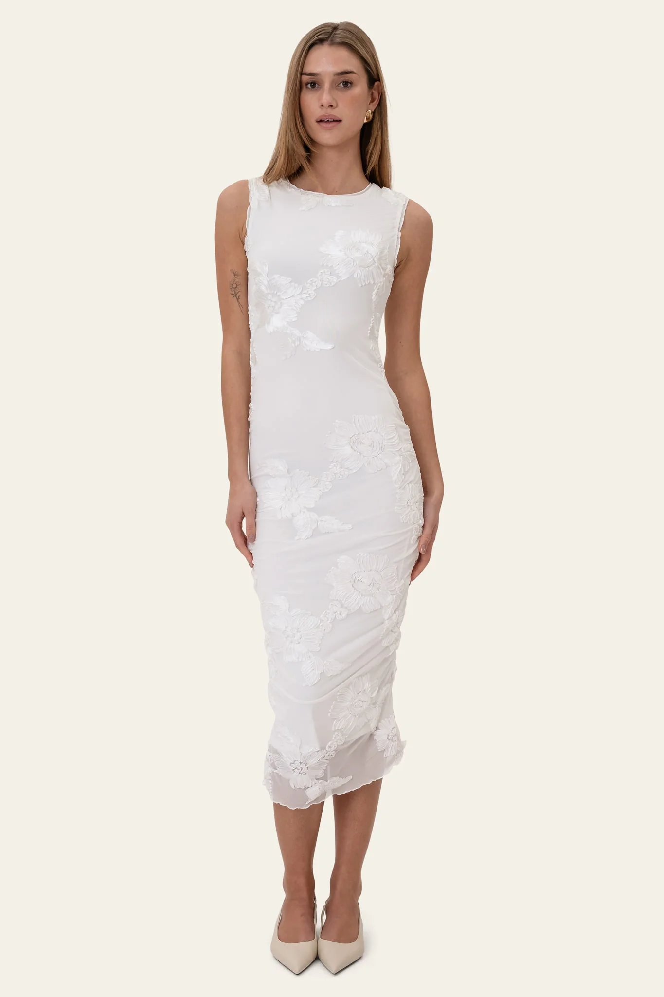MiraIC Mesh Dress - White Flower
