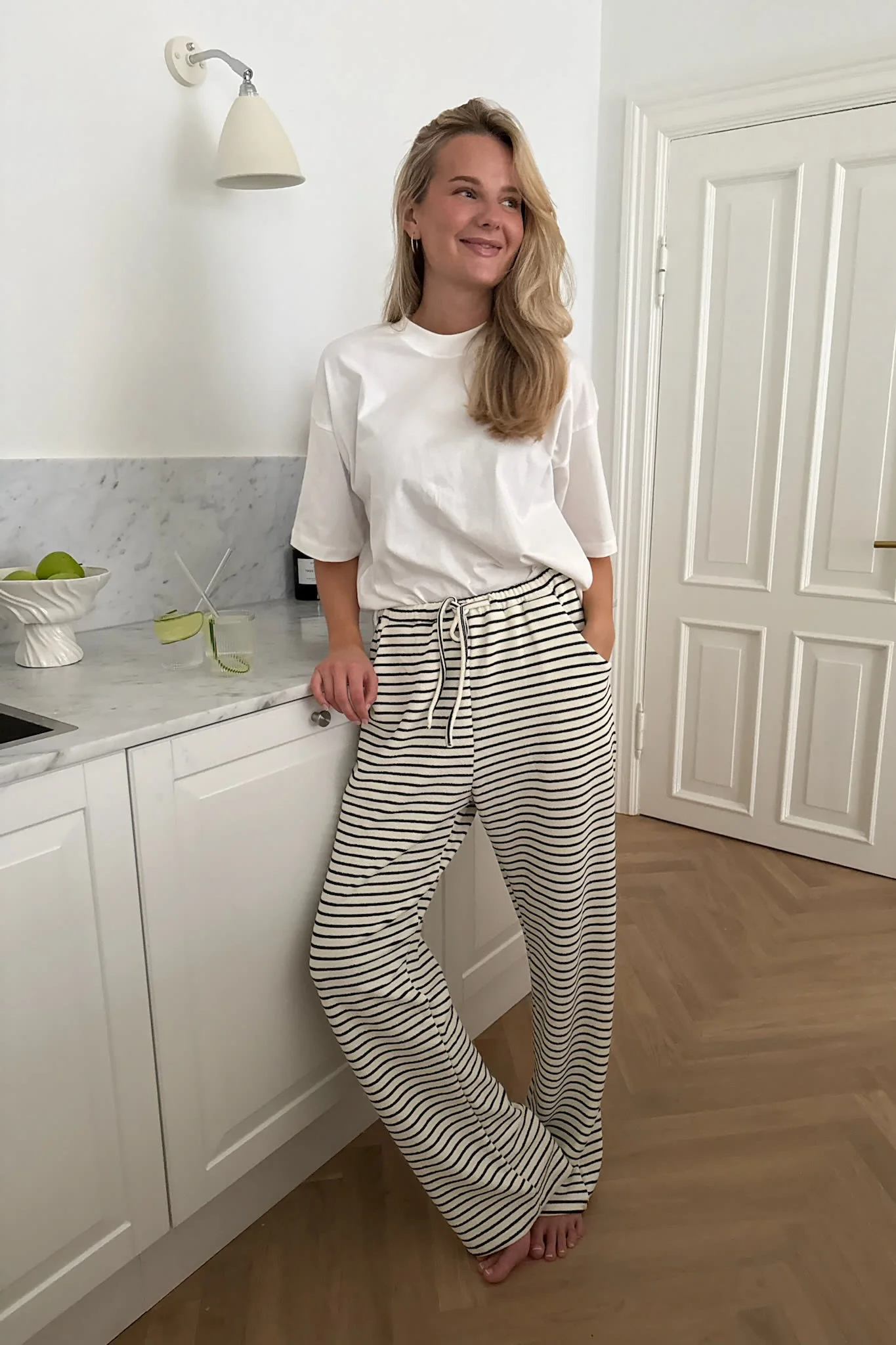SofiaIC Soft Pants - White Black Stripes
